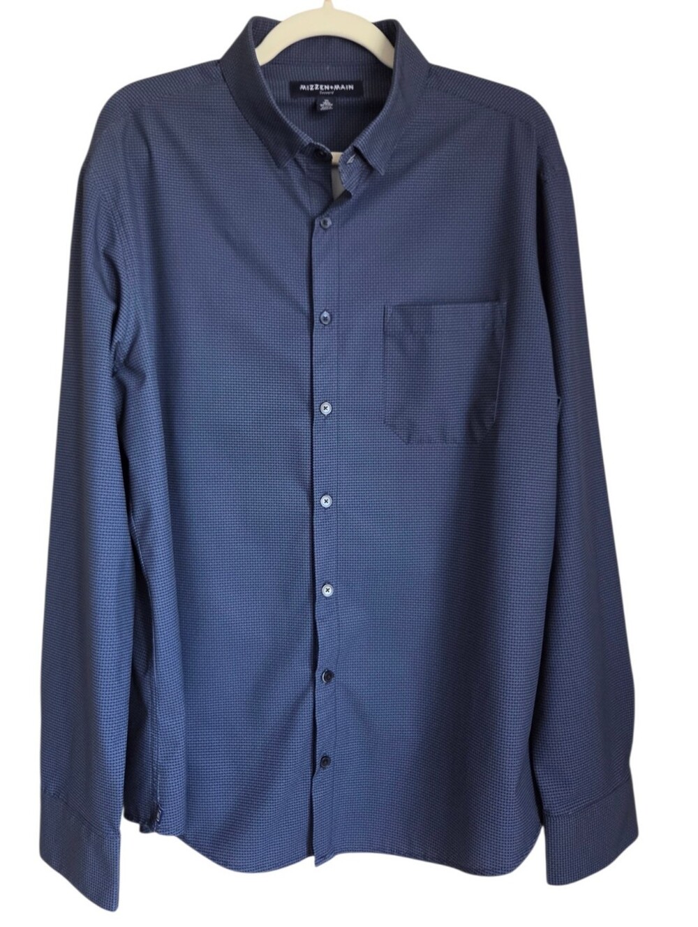 ​mizzen + main leeward trim no tuck mens blue check dress shirt extra large